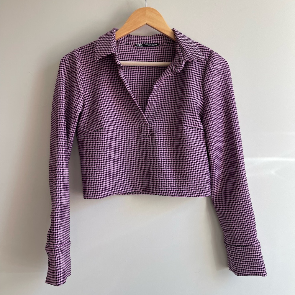 Zara Purple Houndstooth Women's crop Top